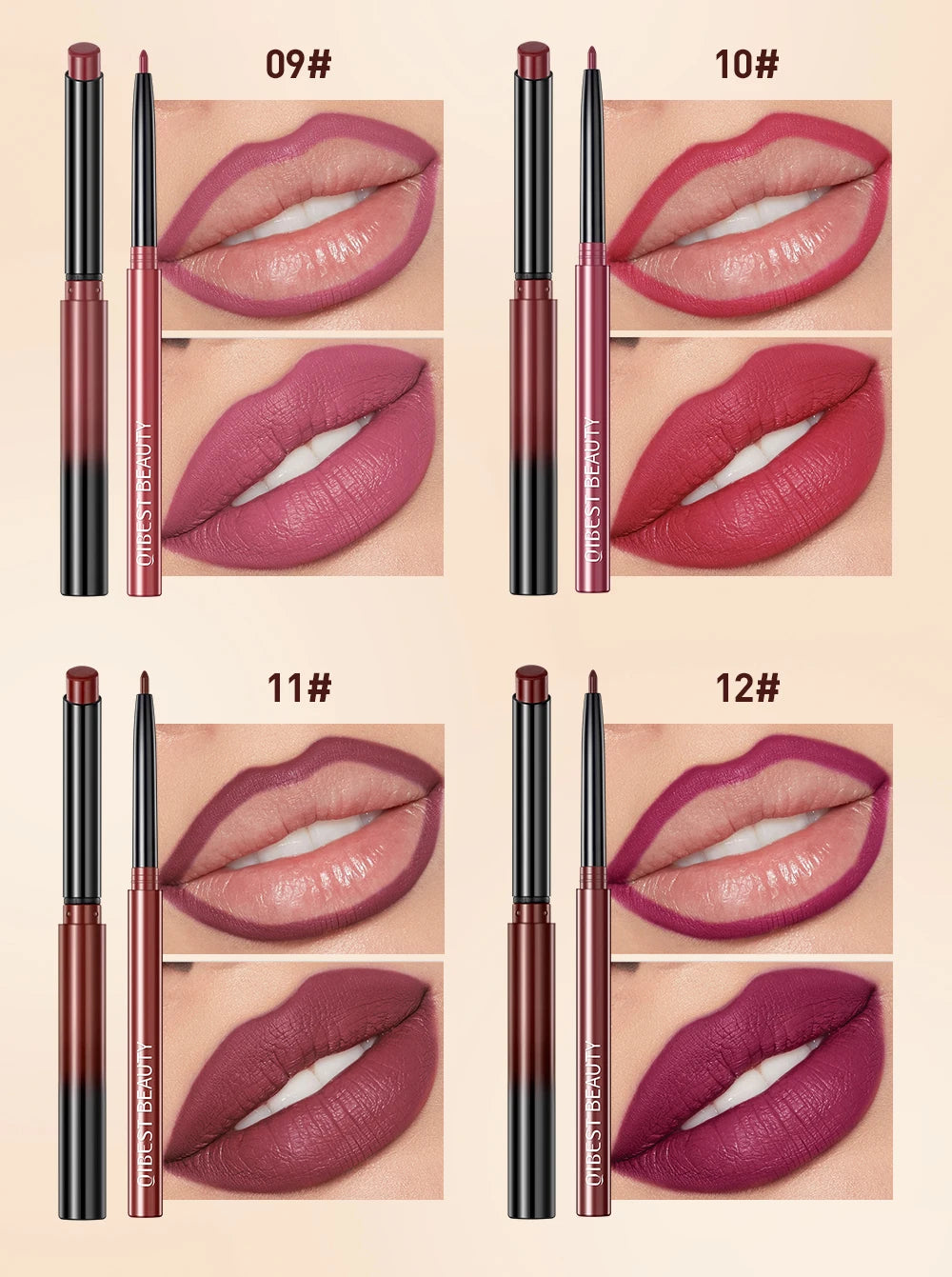 QIBEST 2pcs Lipstick + Lipliner Set