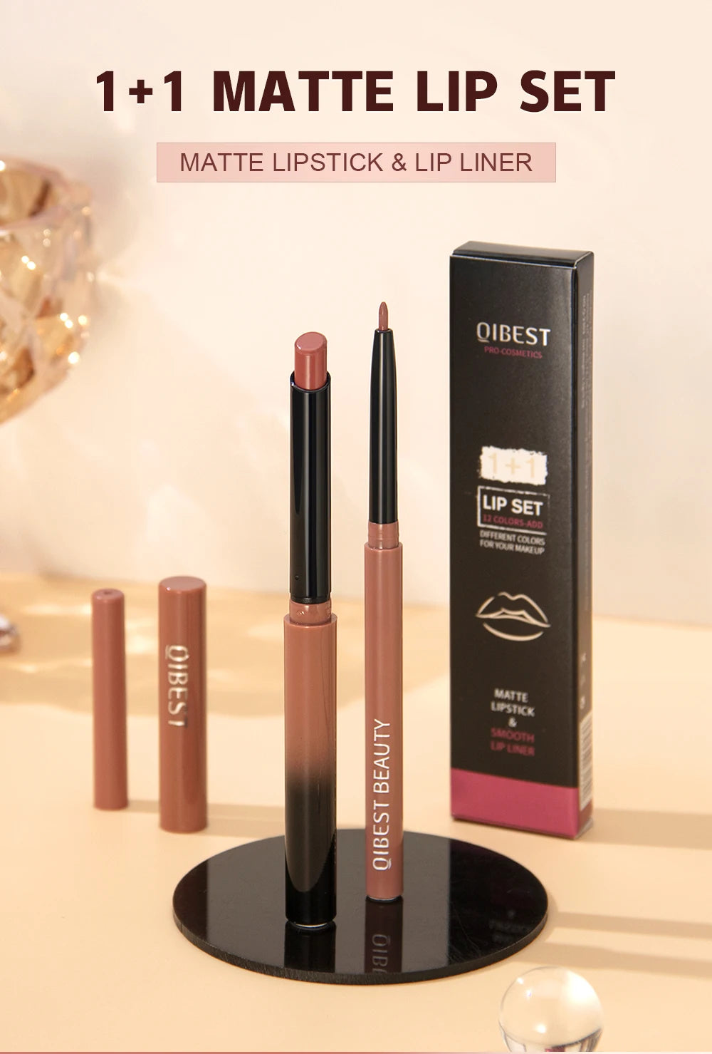 QIBEST 2pcs Lipstick + Lipliner Set