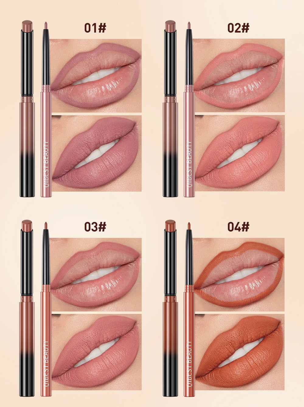 QIBEST 2pcs Lipstick + Lipliner Set
